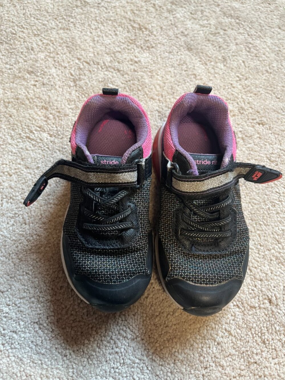 Stride Rite Pink Black Girls Sneakers Size 8.5